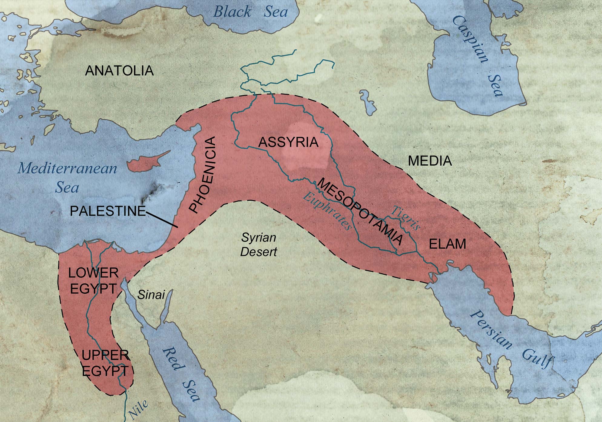 The Fertile Crescent encompasses parts of Egypt, Israel, Jordan, Lebanon, Syria and Iraq